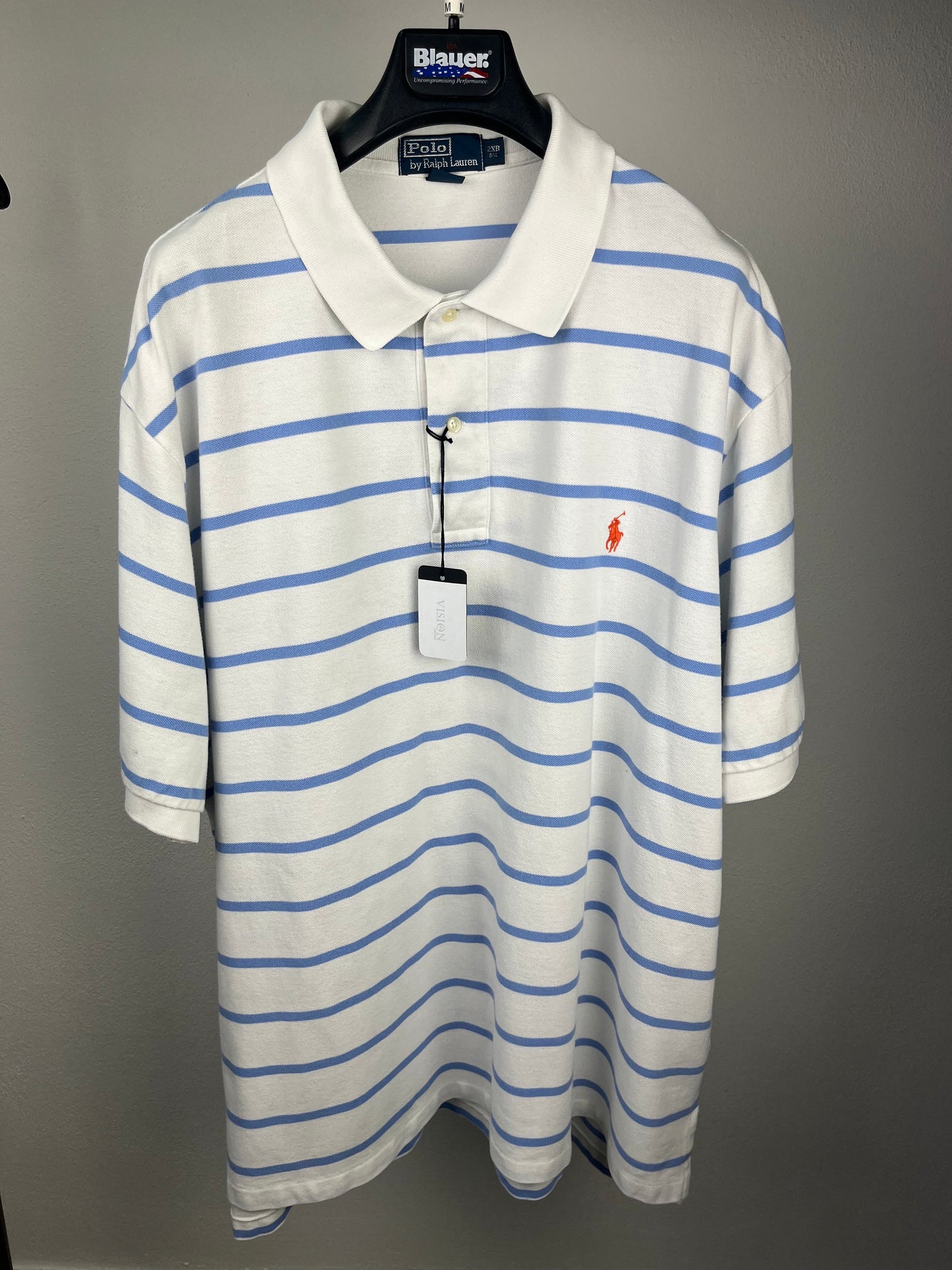 Polo Ralph Lauren Uomo - Taglia XXL | Colore Bianco con Righe Azzurre | Logo Ricamato sul Petto