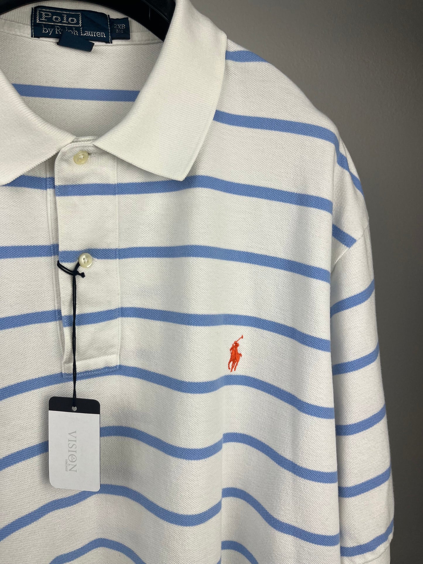 Polo Ralph Lauren Uomo - Taglia XXL | Colore Bianco con Righe Azzurre | Logo Ricamato sul Petto
